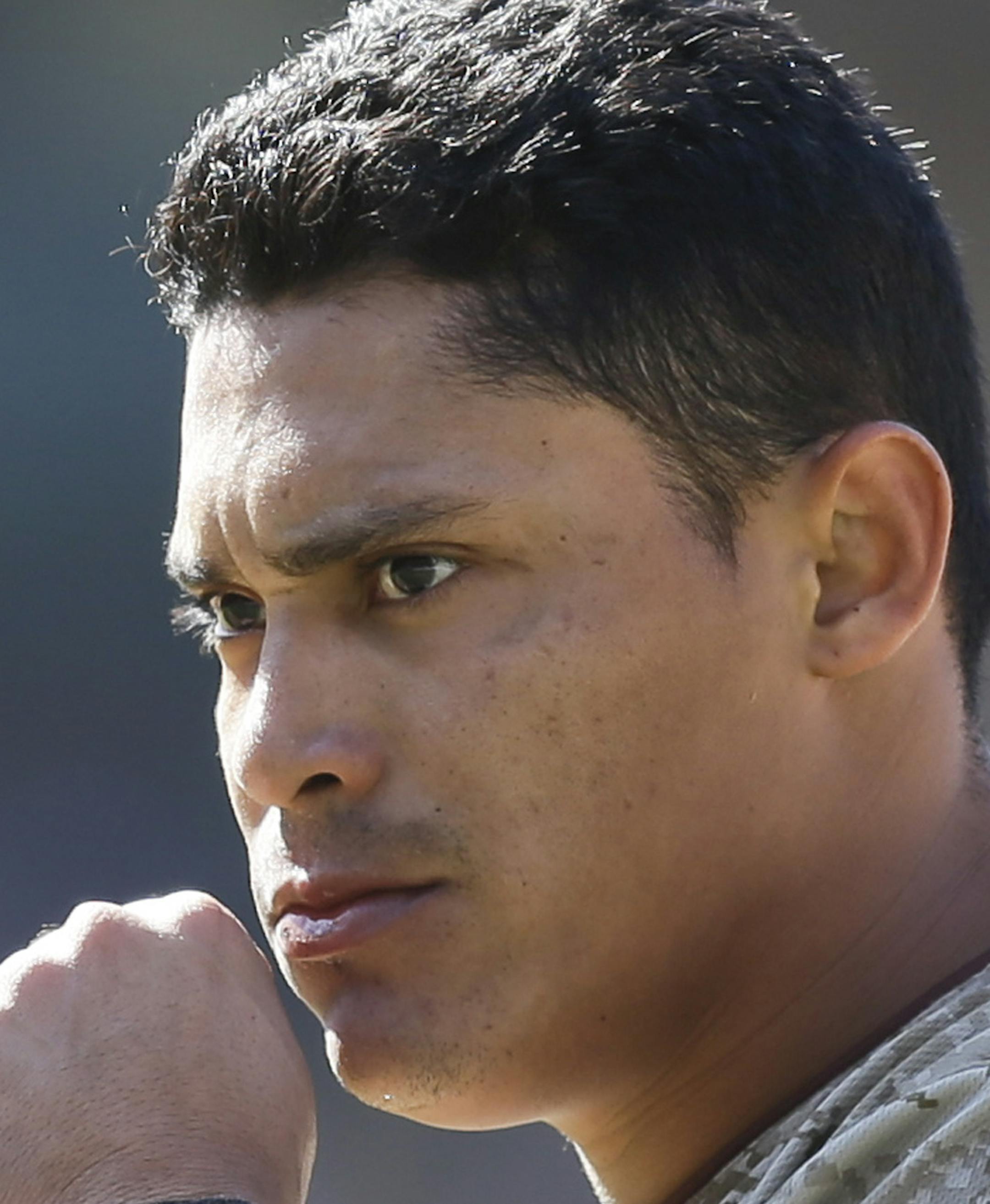 San Diego Padres shortstop Everth Cabrera, who is among a list of players expected to be suspended by Major League baseball on Monday, after he made the final out of the eighth inning during the Padres 6-3 victory over the New York Yankees in a baseball game in San Diego, Sunday, Aug. 4, 2013. (AP Photo/Lenny Ignelzi) ORG XMIT: MIN2013080518052156
