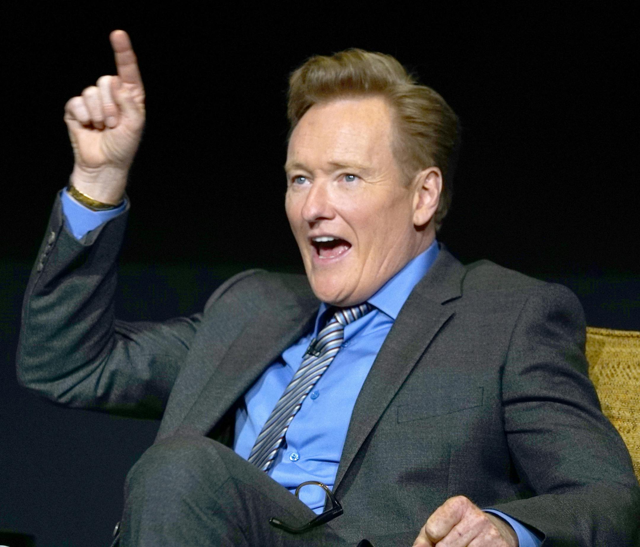 EXCLUSIVE - Conan O'Brien participates in a discussion at "The Rise of the Cerebral Comedy: A Conversation with Bob Newhart" presented Tuesday, Aug. 8, 2017, at the Television Academy's Wolf Theater at the Saban Media Center in North Hollywood, Calif. (Photo by Vince Bucci/Invision for the Television Academy/AP Images) ORG XMIT: INVL