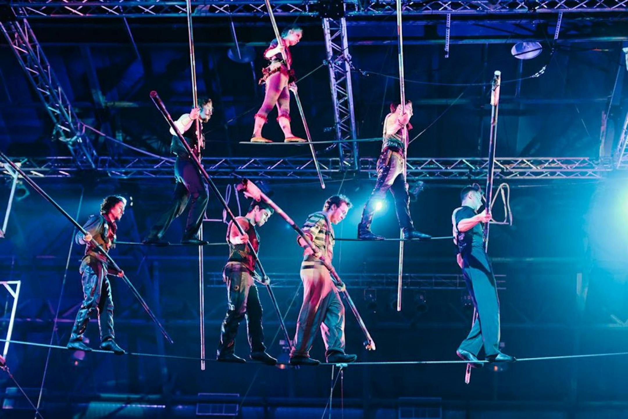 Performers on the high wire in Circus Juventas' latest summer extravaganza, "Showdown."