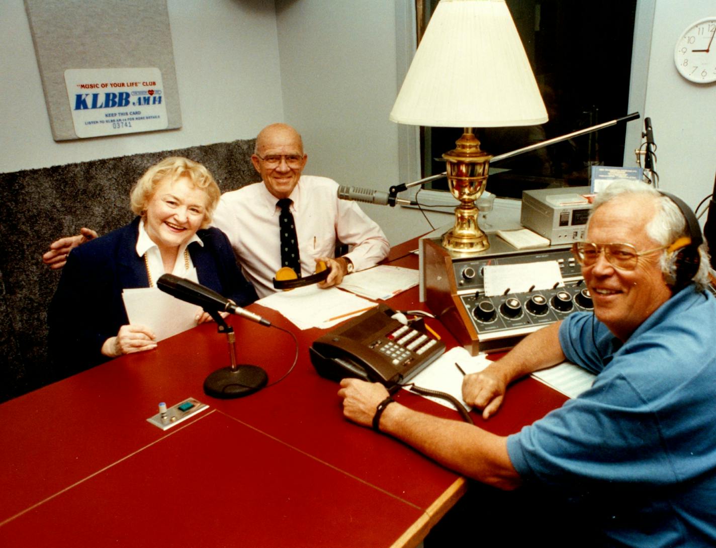 June 18, 1990 file photo -- Joyce Lamont is shown with Howard Viken and Chuck Lilligren in the KLBB broadcast booth.