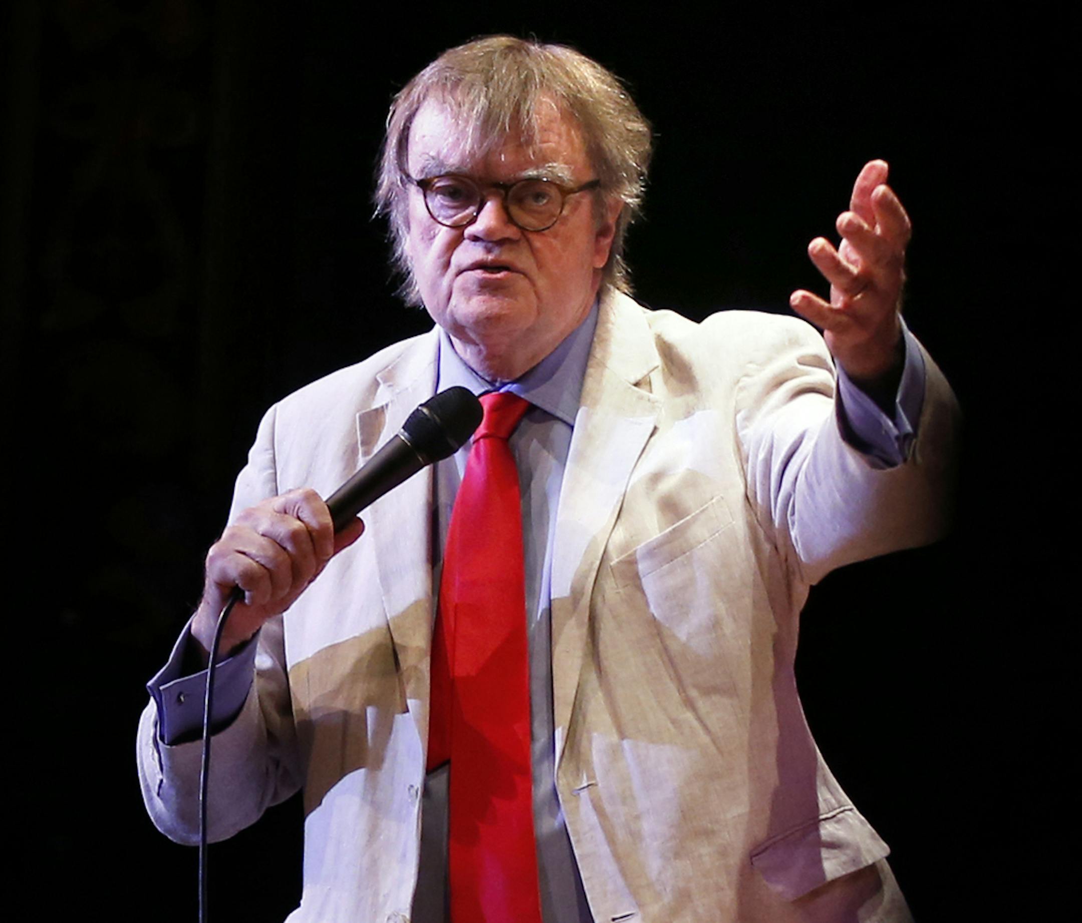 Garrison Keillor thanks the audience after the show. ] (Leila Navidi/Star Tribune) leila.navidi@startribune.com BACKGROUND INFORMATION: The live broadcast for "A Prairie Home Companion" at the State Theatre in Minneapolis on Saturday, May 21, 2016. This is Garrison Keillor's last season on "A Prairie Home Companion." ORG XMIT: MIN1605231558390784