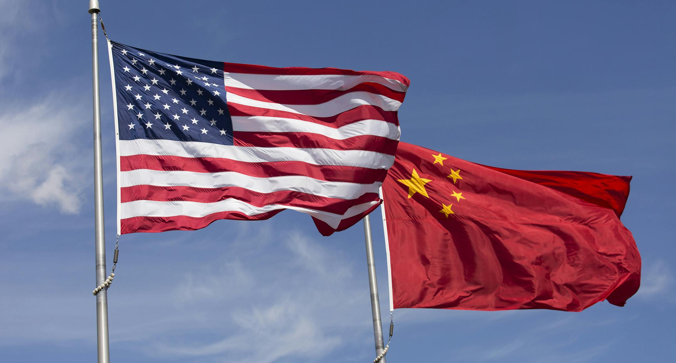 iStockphoto.com
The flag of the United States of America and the flag of the Republic of China fly together on flag poles next to each other.