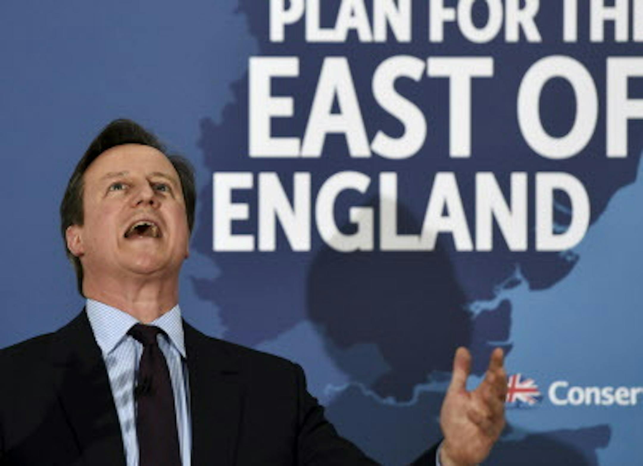 Britain's Prime Minister David Cameron speaks during an election campaign visit to Frinton-on-Sea, England, Friday April 24, 2015. Cameron courted English voters Friday, ahead of the May 7 UK General Election. (AP Photo/Toby Melville, pool)
