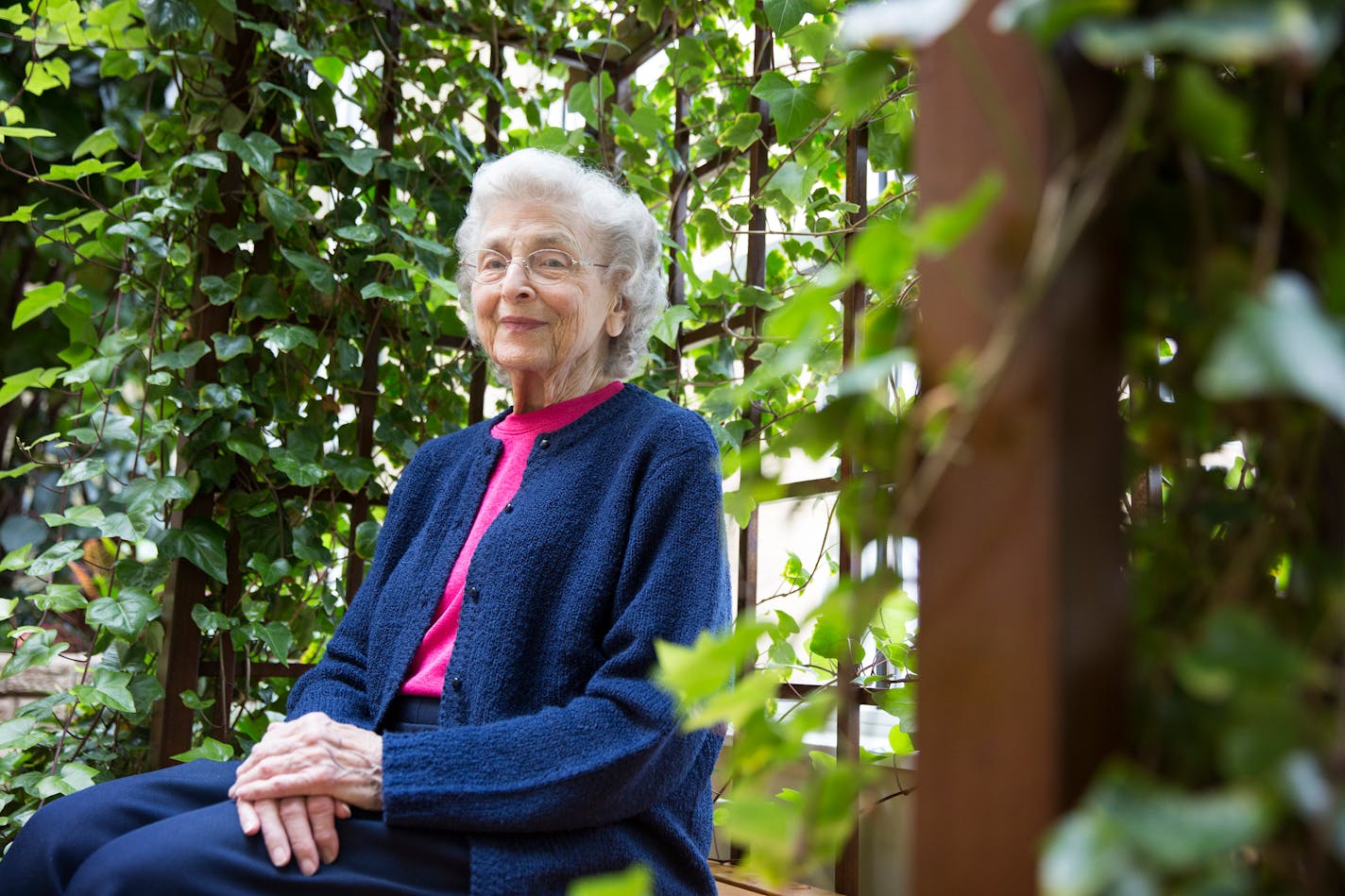 Sister Mary Madonna Ashton poses for a photo at her home in Carondelet Village in St. Paul.