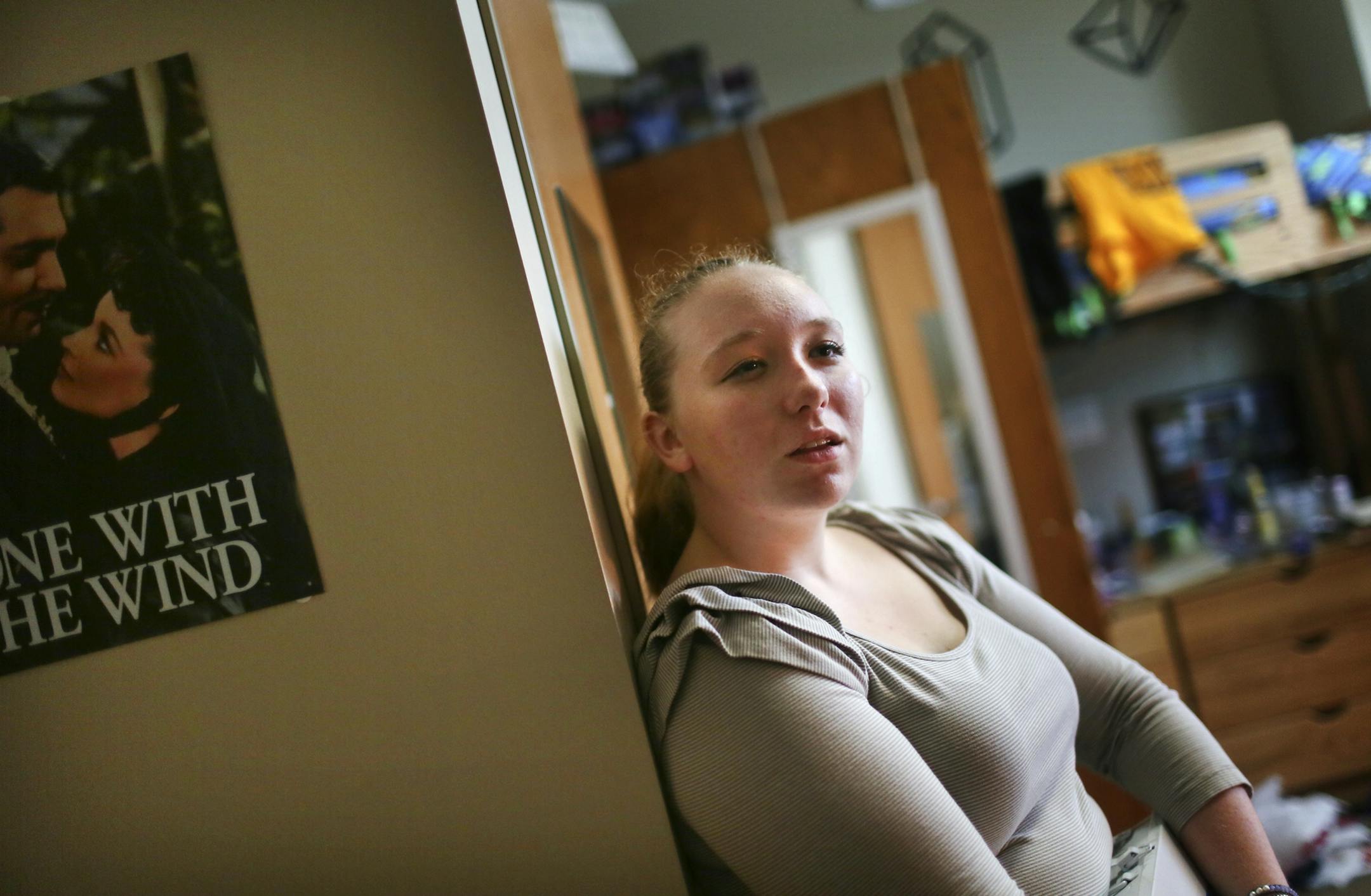 University of Minnesota sophomore Madison Andrews is a health advocate in the 17th Avenue residence hall where she lives. Andrews, who hopes for a career in sports therapy, volunteers to help students with good sexual health practices and has 3 to 7 sex health counseling encounters a week, where she does things like give out condoms or a preganancy test along with counseling as well as help with mental health and anxiety issues. Andrews was seen in her dorm room Thursday, May 1, 2014, in Minneap
