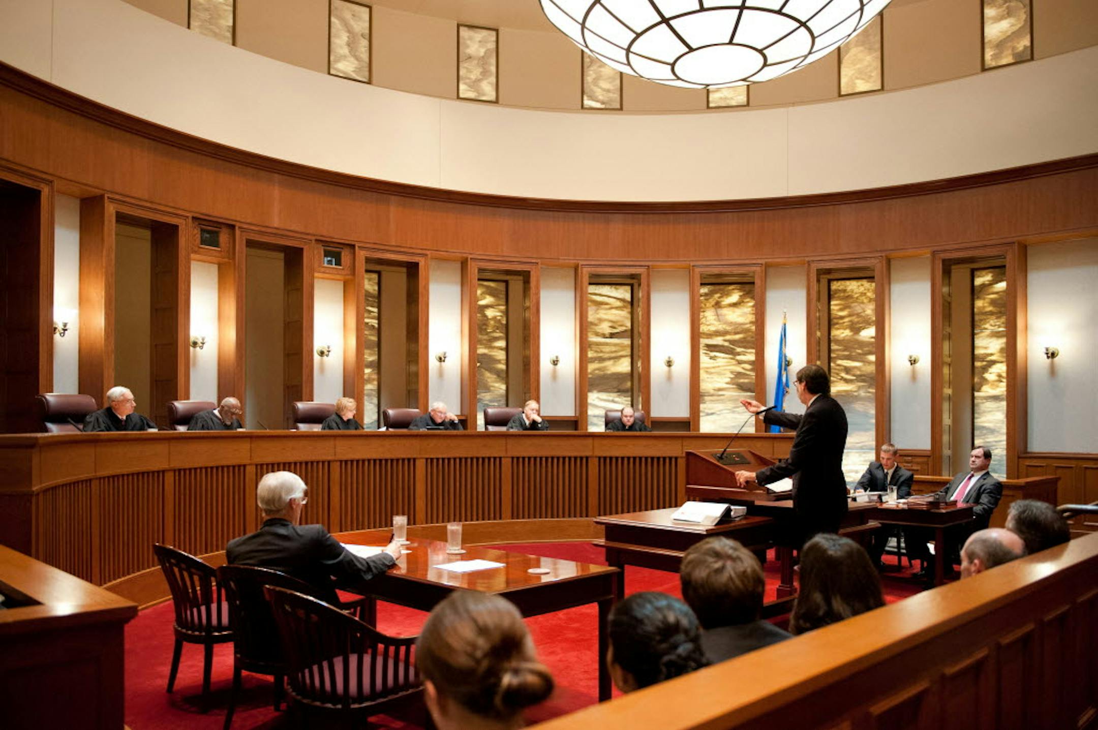 Minnesota Supreme Court justices listen to arguments over the voter ID ballot question.