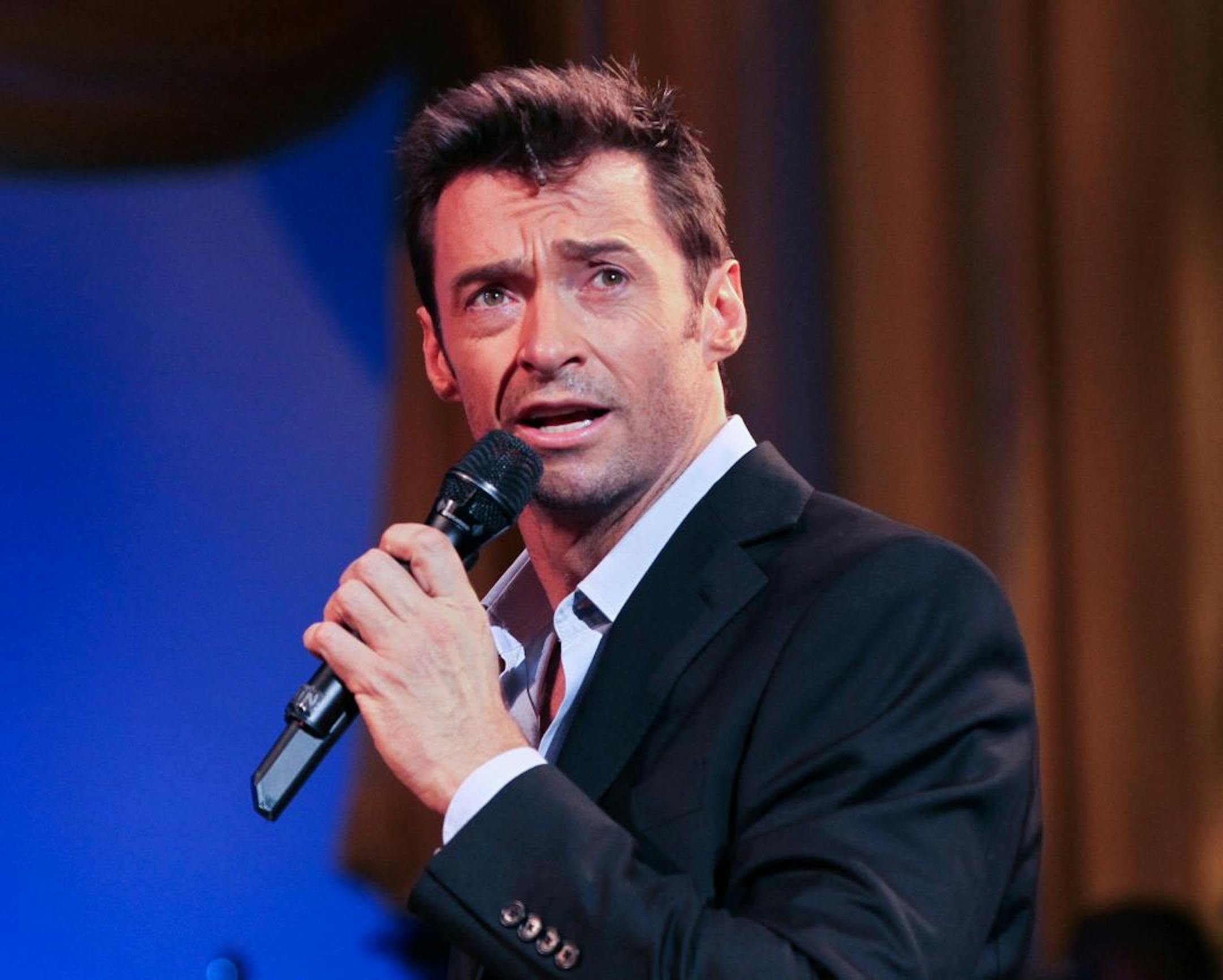 Hugh Jackman in his one man show "Hugh Jackman Back on Broadway" at the Broadhurst Theater in New York, Oct. 24, 2011. In the concert, previously seen in San Francisco and Toronto, Jackman, who says he's happiest as a song-and-dance man, has had writers comparing him to fabled entertainers like Judy Garland and Frank Sinatra.
