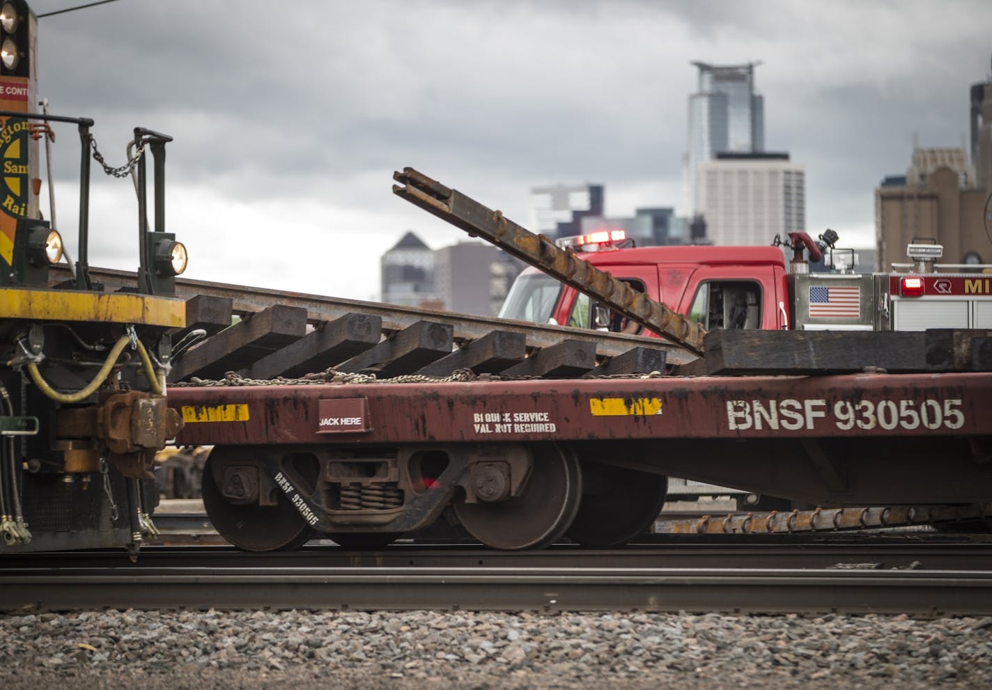 The scene of a fatal incident involving a train at BNSF Railway on Harrison St. in Minneapolis, Minn. on Monday, May 25, 2015.