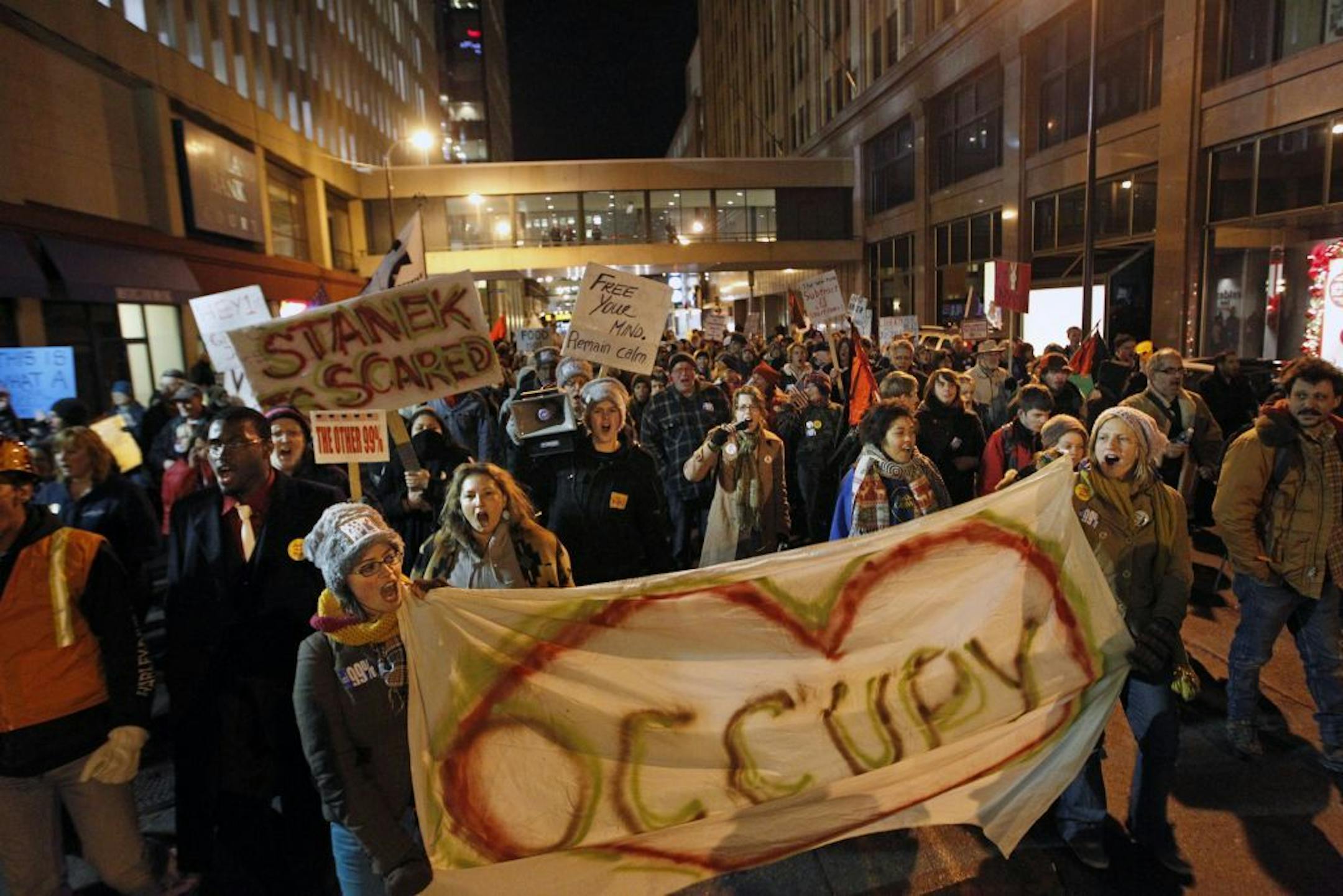 Several hundred Occupy Minnesota protesters left the Hennepin Government Center to march in downtown Minneapolis on Monday evening. More photos at startribune.com/galleries.