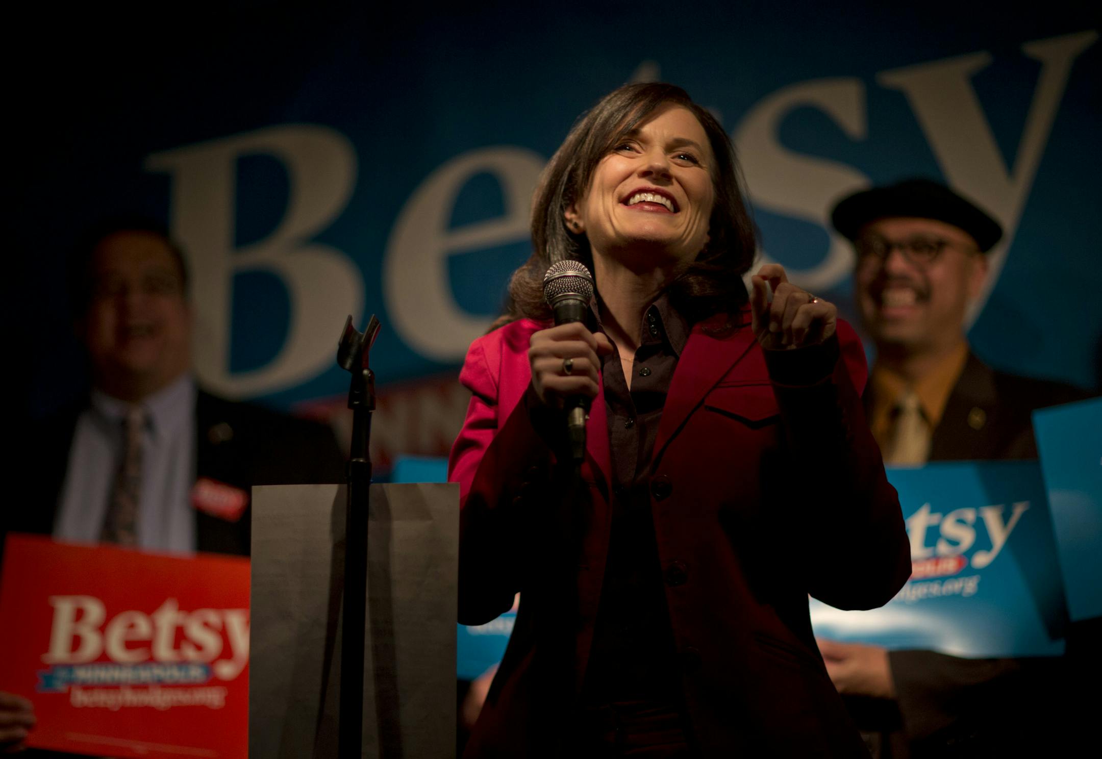 Minneapolis City Council member Betsy Hodges formally announced her candidacy for the Minneapolis mayor's job at an event at Honey, the Northeast Minneapolis restaurant Tuesday night, April 2, 2013. Betsy Hodges during her speech in the basement club Honey Tuesday night. ] JEFF WHEELER ‚Ä¢ jeff.wheeler@startribune.com