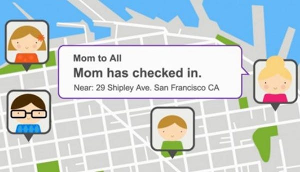 A screen shot from a Life360 video shows how the family-tracking app works.