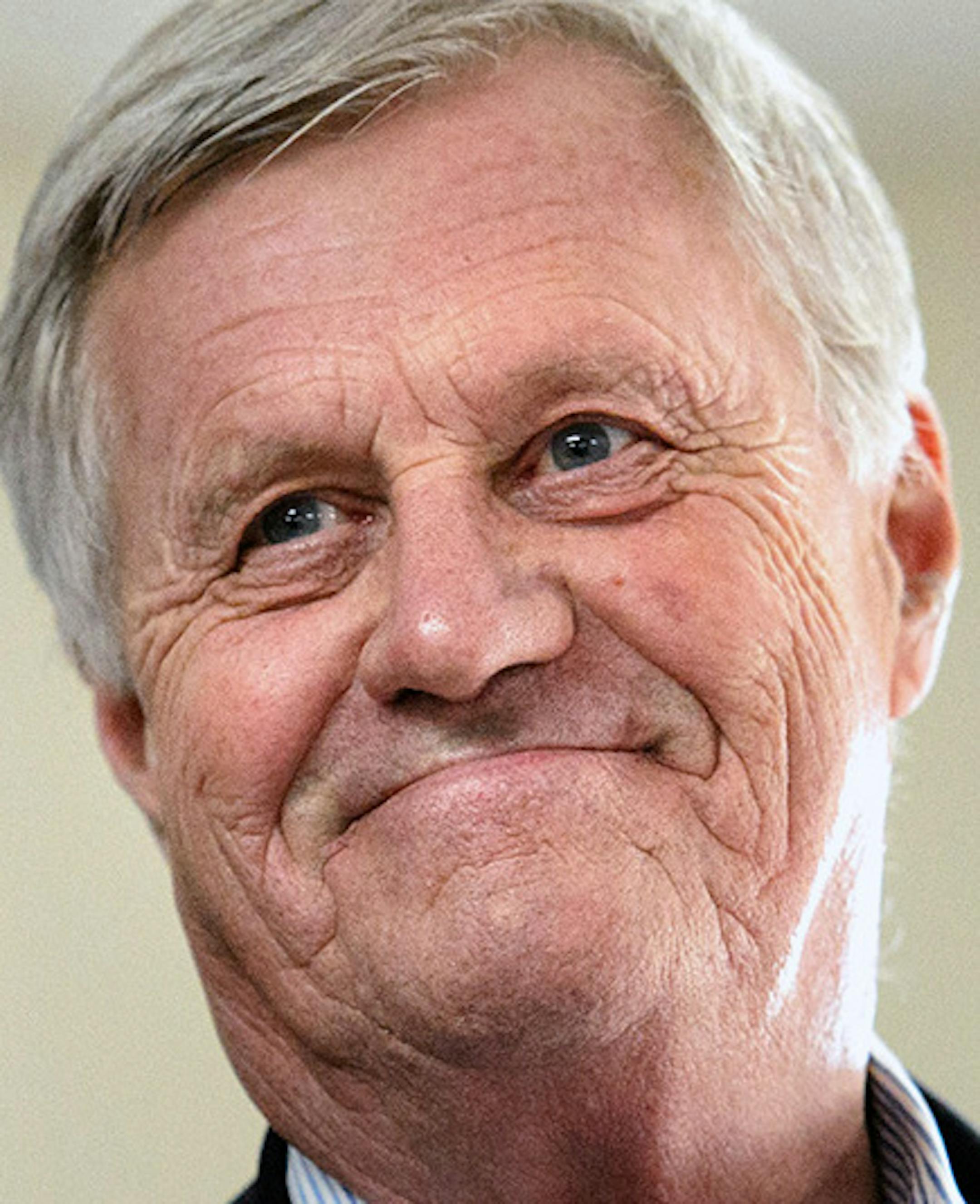 Rep. Collin Peterson smiled as Senator Amy Klobuchar praised his leadership on the farm bill. ] GLEN STUBBE * gstubbe@startribune.com Wednesday, October 29, 2014 Rep Collin Peterson toured the Busch Agricultural Resources in Moorhead, Minnesota, one of two malting operations for Anheuser Busch with plant manager Judd Carlson. ORG XMIT: MIN1410291701508874