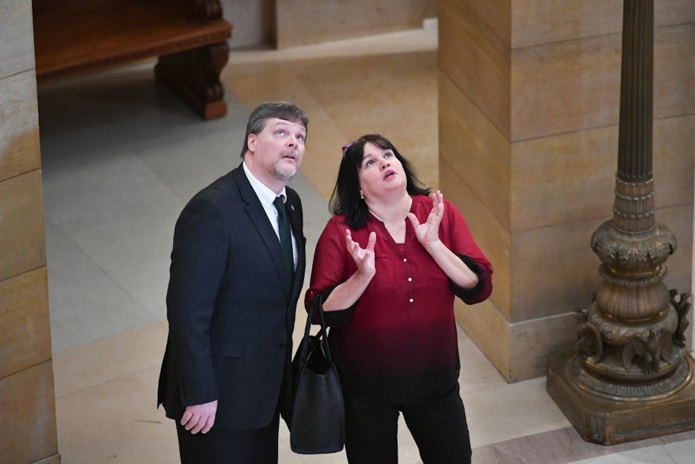 Rep. Jim Newberger, R-Becker and his wife Michele looked around the remodeled Rotunda. All day long people stopped in the Rotunda to take in the view after a $310 million remodeling.