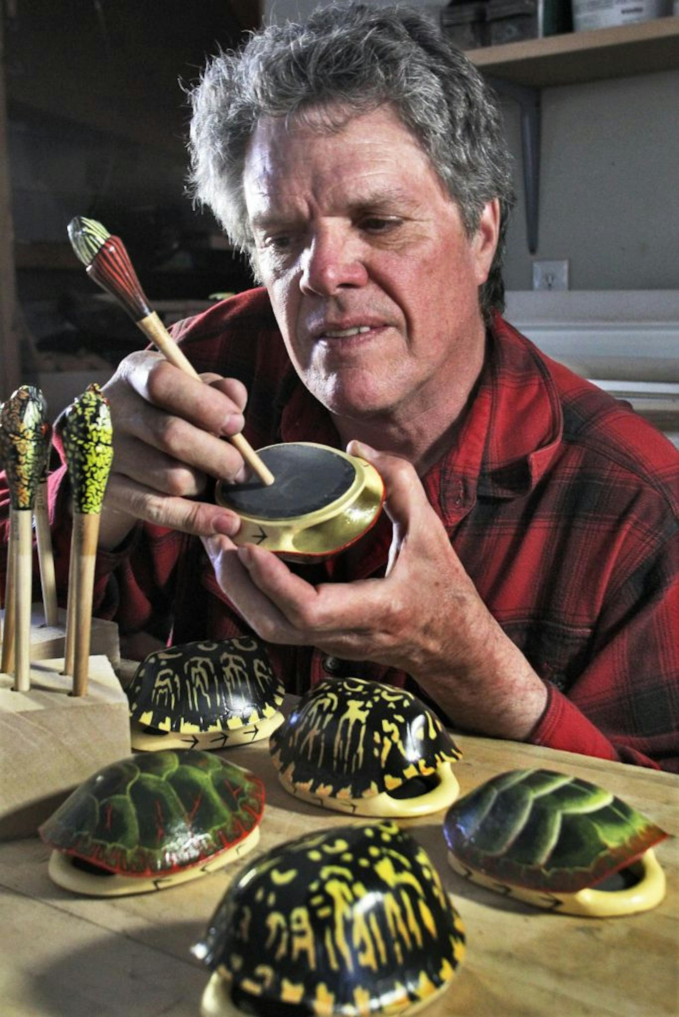 Steve Stortz sells his creations — box turtles, common painted turtles and the occasional snapping turtle — online for $400, and he can't keep up with demand. Store-bought turkey calls sell for $15 to $30, but his are unique, and have a "richer" sound.