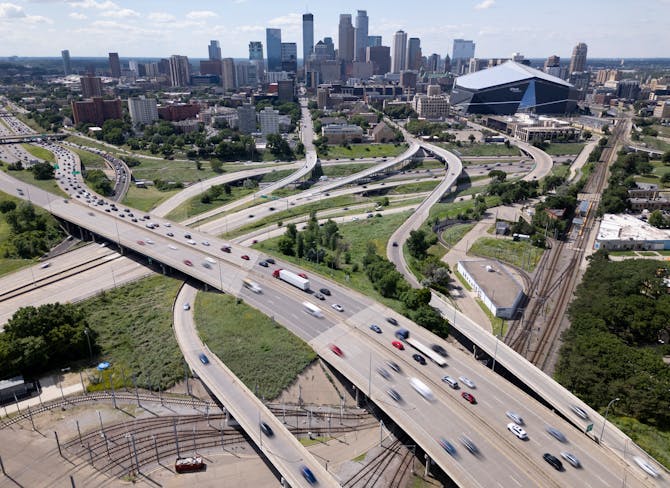 The confluence of the Interstate-35W and Interstate-94 during afternoon rush hour last week in Minneapolis. A new state law aimed at curbing climate c