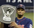 Former Twins pitcher Johan Santana posed with his 2006 American League Cy Young Award.