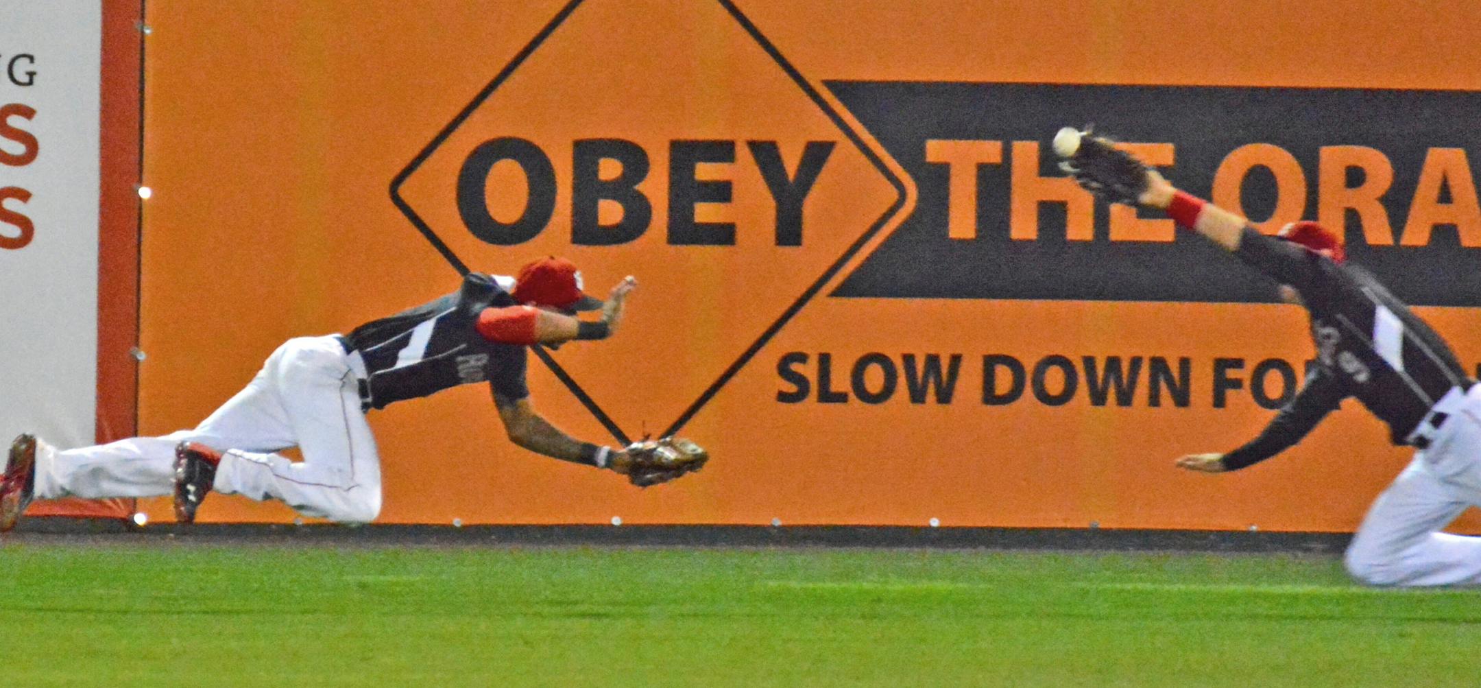 Top Twins prospect Byron Buxton, left, collided with fellow outfielder Mike Kvasnicka (No. 9) on Wednesday during a New Britain Rock Cats game. New Britain is the Class AA affiliate of the Twins. Buxton was put on a stretcher and taken to a hospital via ambulance after the collision.