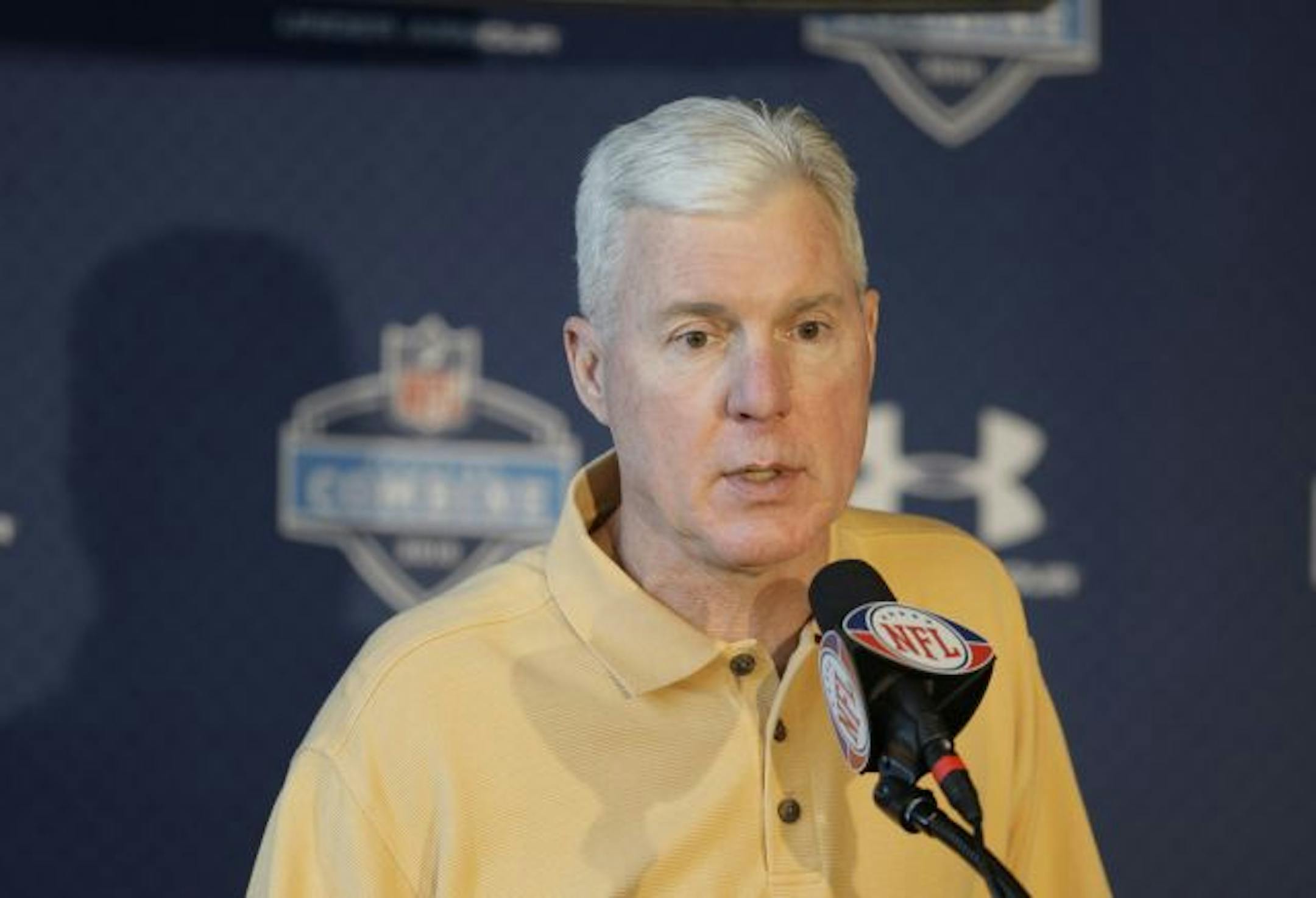 Green Bay Packers' Ted Thompson responds to a question during a press conference at the NFL Scouting Combine in Indianapolis, Friday, Feb. 26, 2010.