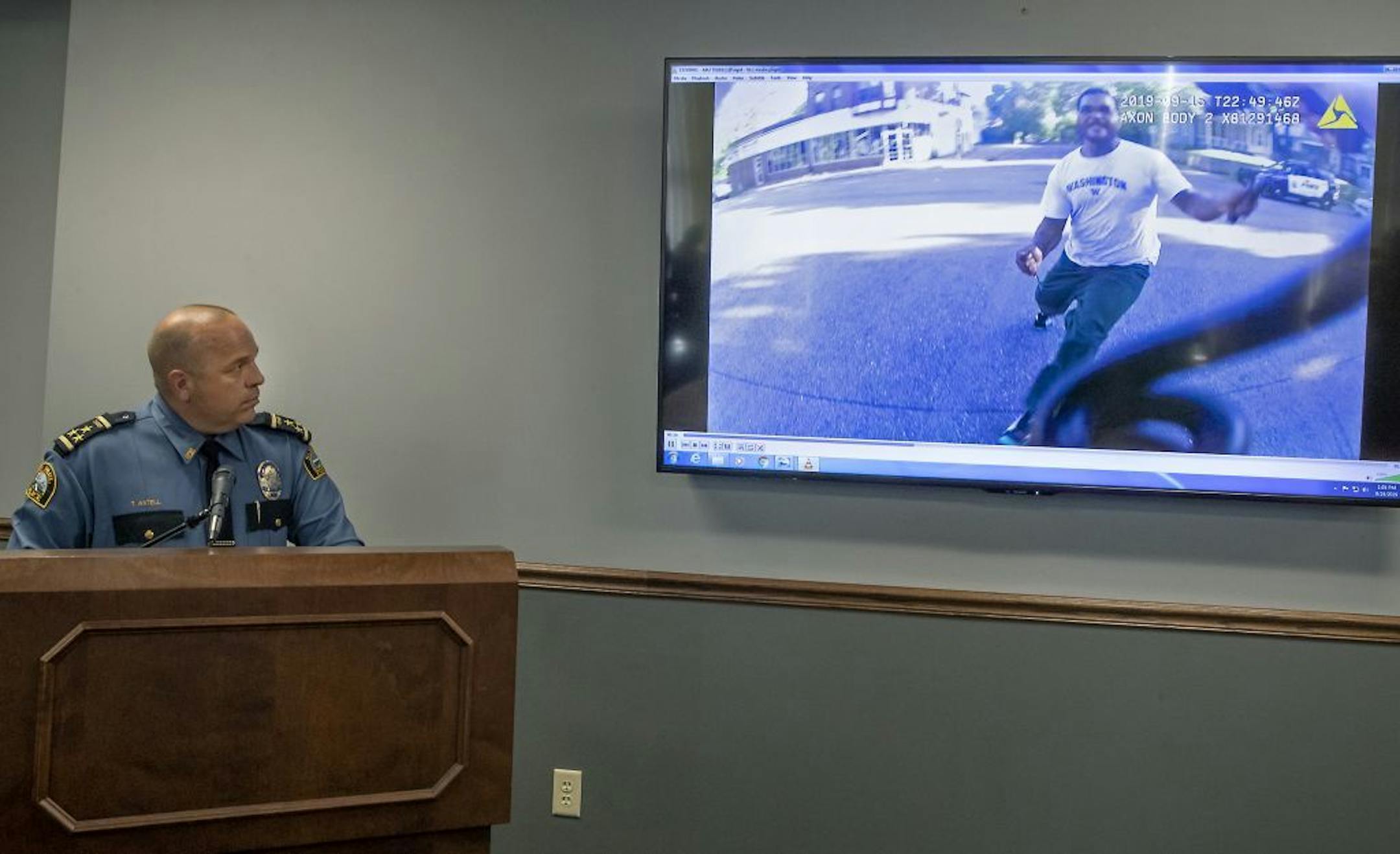 St. Paul Police Chief Todd Axtell released the body camera video from last week's officer-involved shooting of 31-year-old Ronald Davis during a press conference, Tuesday, September 24, 2019 at the St. Paul Police Department Headquarters.