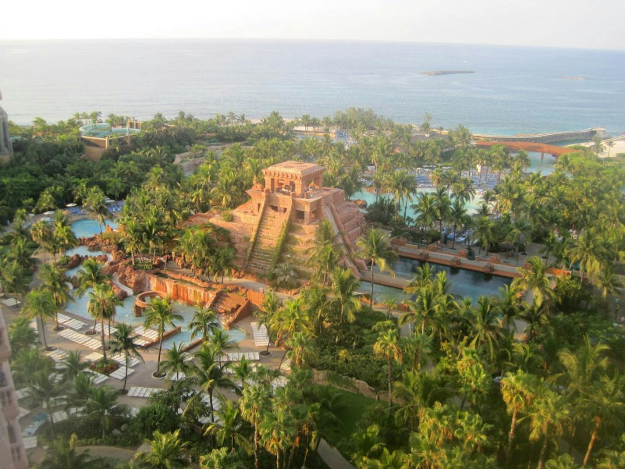 The Mayan Temple is the centerpiece of Atlantis' water park, Aquaventure. The structure holds five slides, including the 60-foot, near-vertical Leap of Faith.