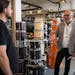 Ben Johnson, right, Minneapolis' first director of the new department of Arts &amp; Cultural Affairs, talks with Clash Drums owner Jeremy Krueth in th