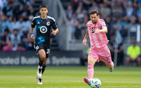 Lionel Messi, Inter Miami forward and among the most prominent players in the world, carries the ball up the field against Minnesota United in the fir