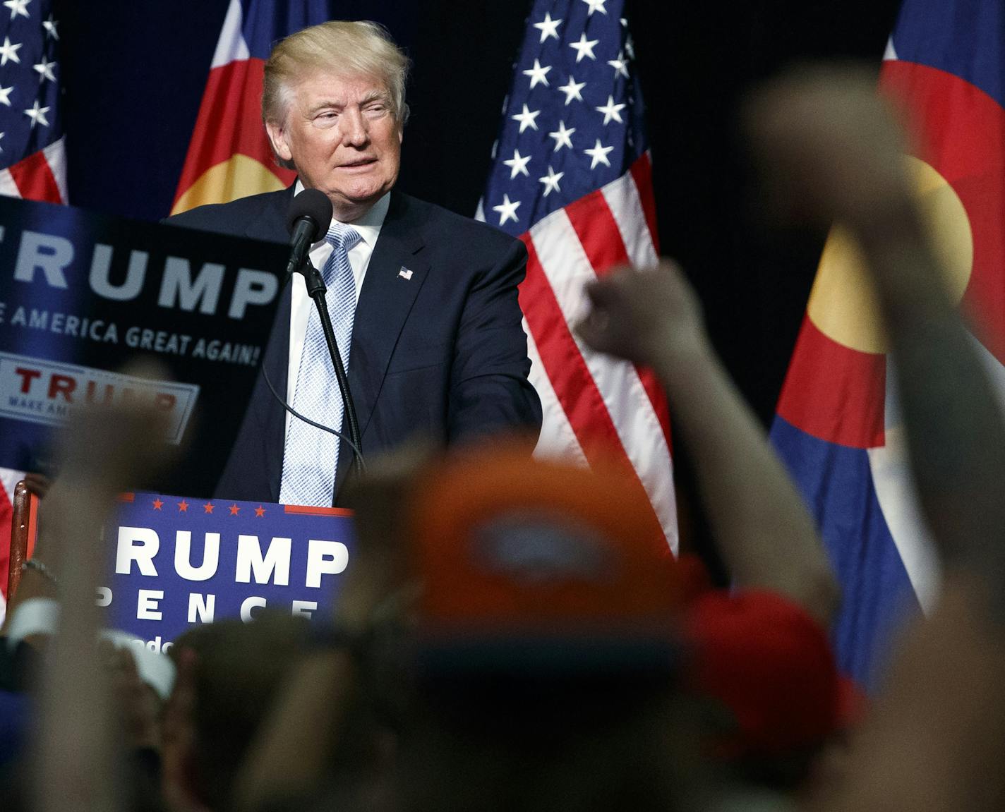 Republican presidential candidate Donald Trump speaks during a campaign rally, Friday, July 29, 2016, in Colorado Springs, Colo. (AP Photo/Evan Vucci)