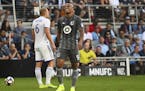 Minnesota United forward Angelo Rodriguez (9) held the back of his leg after an injury in the first half against Orlando City. ] Aaron Lavinsky &#x202
