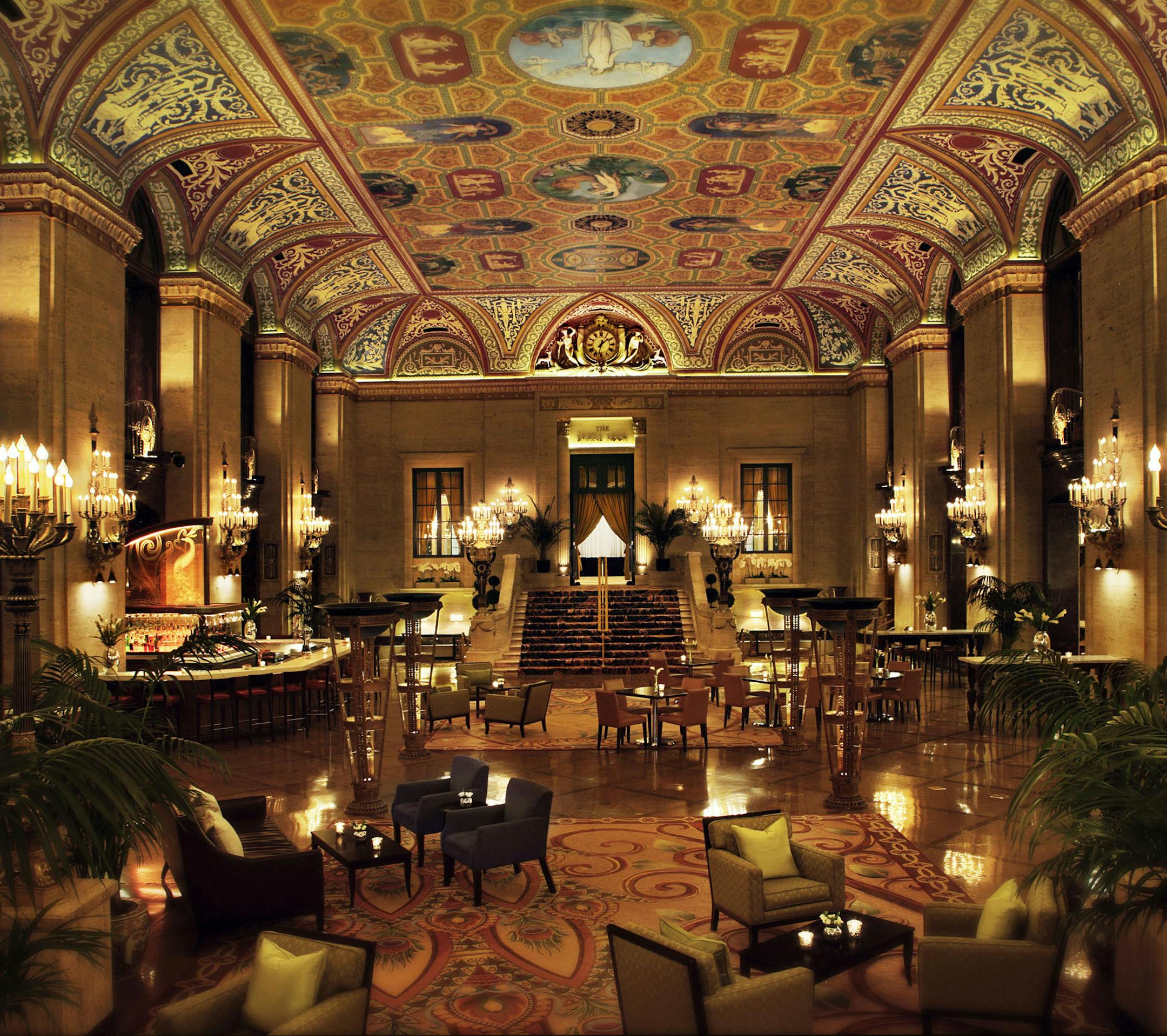 The ornate lobby at Palmer House in Chicago. The original hotel was a wedding gift. MUST CREDIT: Hilton