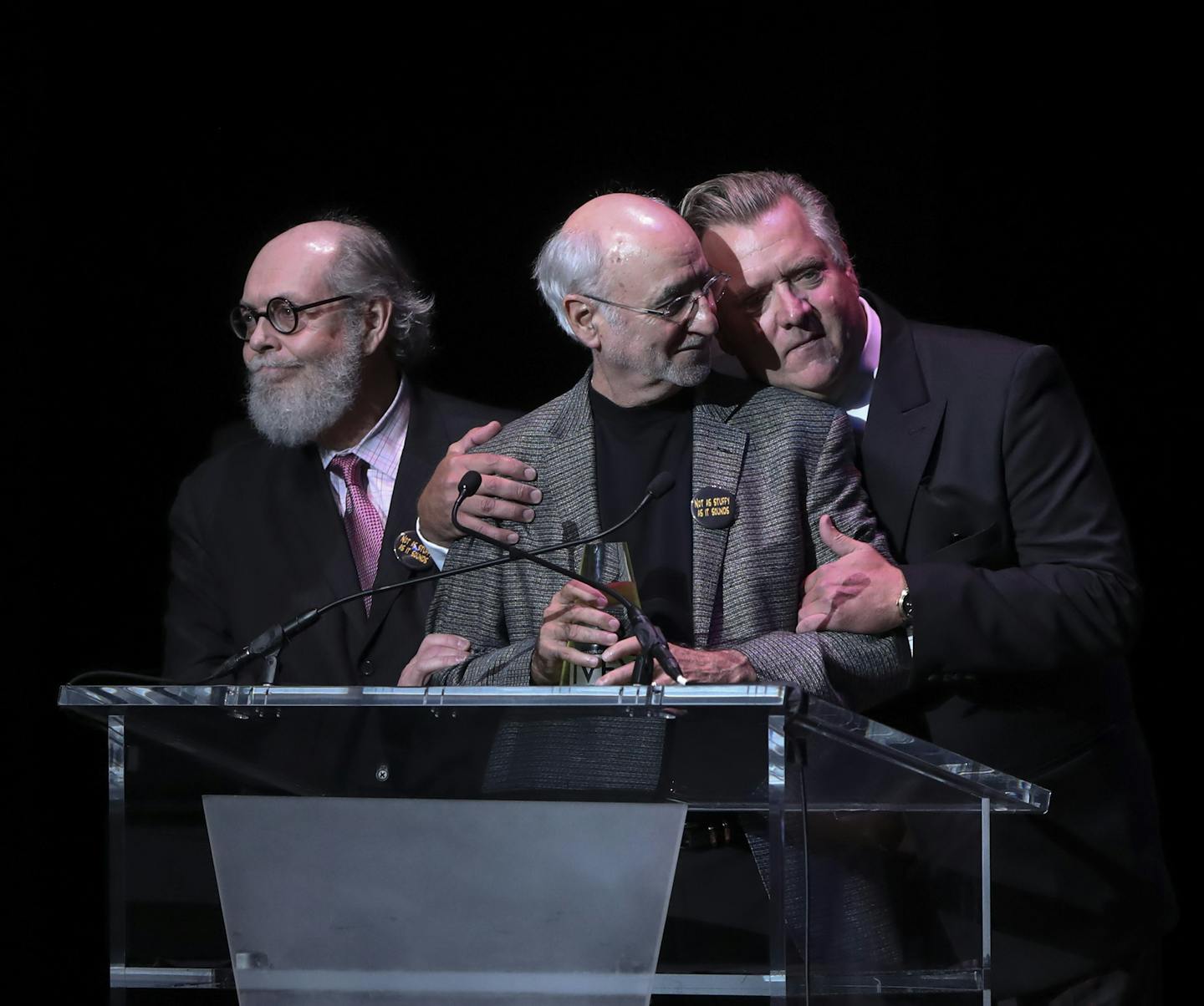 Jeffrey Hatcher, director Ron Peluso, and Chan Poling, from left, together at the podium as Peluso accepted the award for Overall Excellence for their work on Glensheen. ] JEFF WHEELER &#xef; jeff.wheeler@startribune.com The annual celebration of the Twin Cities&#xed; Theater Community, the 2016 Ivey Awards, were held Monday night, September 19, 2016 at the Historic State Theatre in Minneapolis.