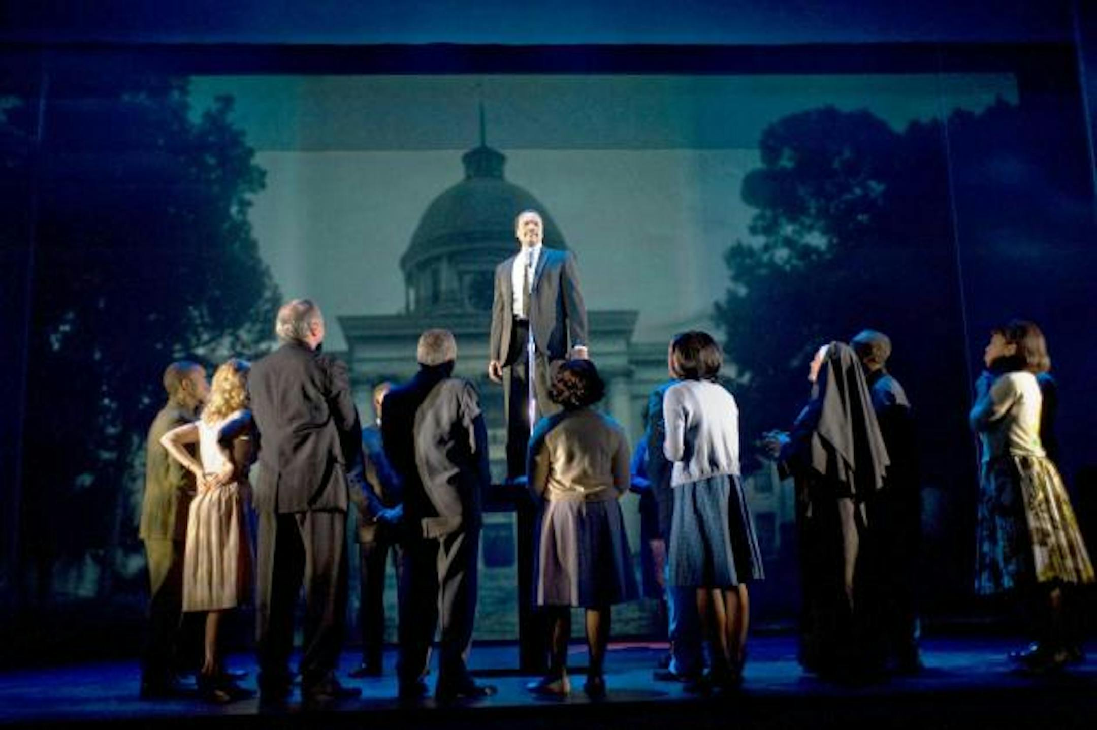 Shawn Hamilton, center, as the Rev. Martin Luther King Jr. in "Appomattox" at the Guthrie Theater.