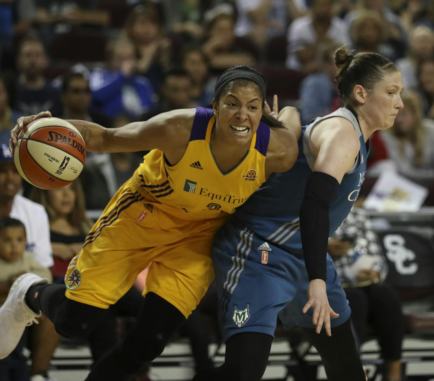 Los Angeles Sparks forward Candace Parker (3) was fouled by Minnesota Lynx guard Lindsay Whalen (13) in the second half. Parker led all scorers with 24 points. ] JEFF WHEELER &#xef; jeff.wheeler@startribune.com The Minnesota Lynx lost to the Los Angeles Sparks 92-75 in Game 3 of their WNBA Finals series Friday night, October 14, 2016 at the Galen Center in Los Angeles.