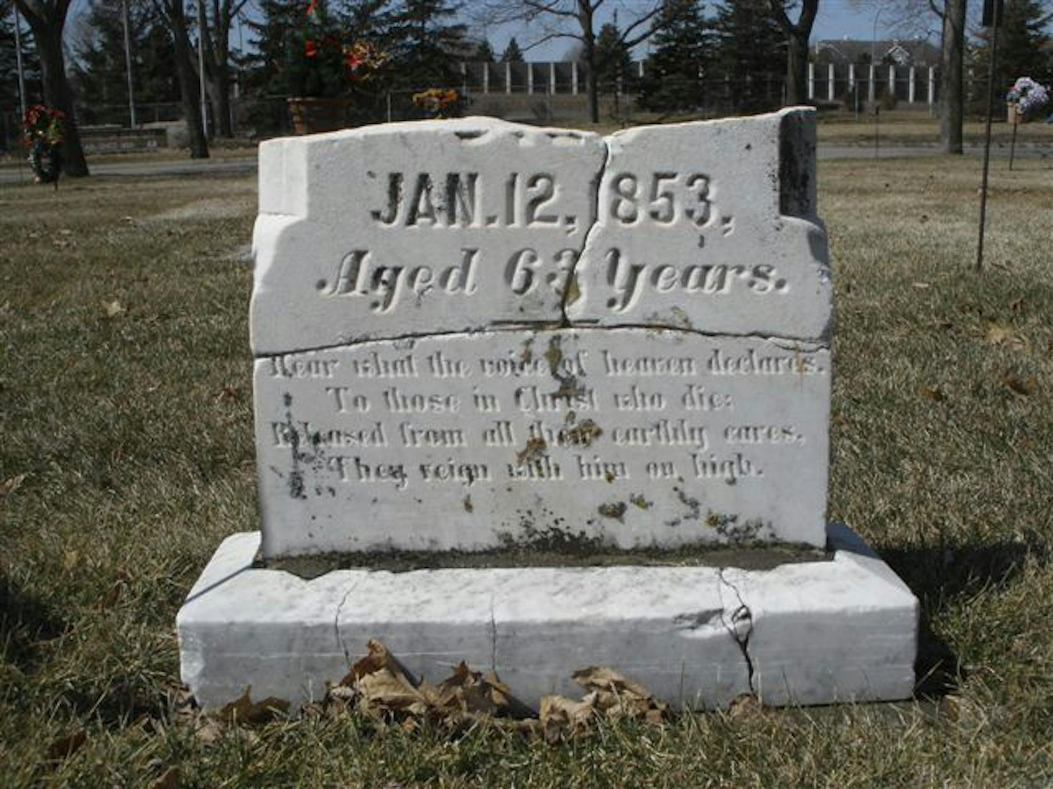 Headstones from the mid-1800s provide some details of the lives — and deaths — of people buried in Bloomington Cemetery.