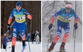 Logan Drevlow (left) of Hopkins and Linnea Ousdigian of Mounds View swept the boys and girls titles in the under-16 mass start classic event at the 20