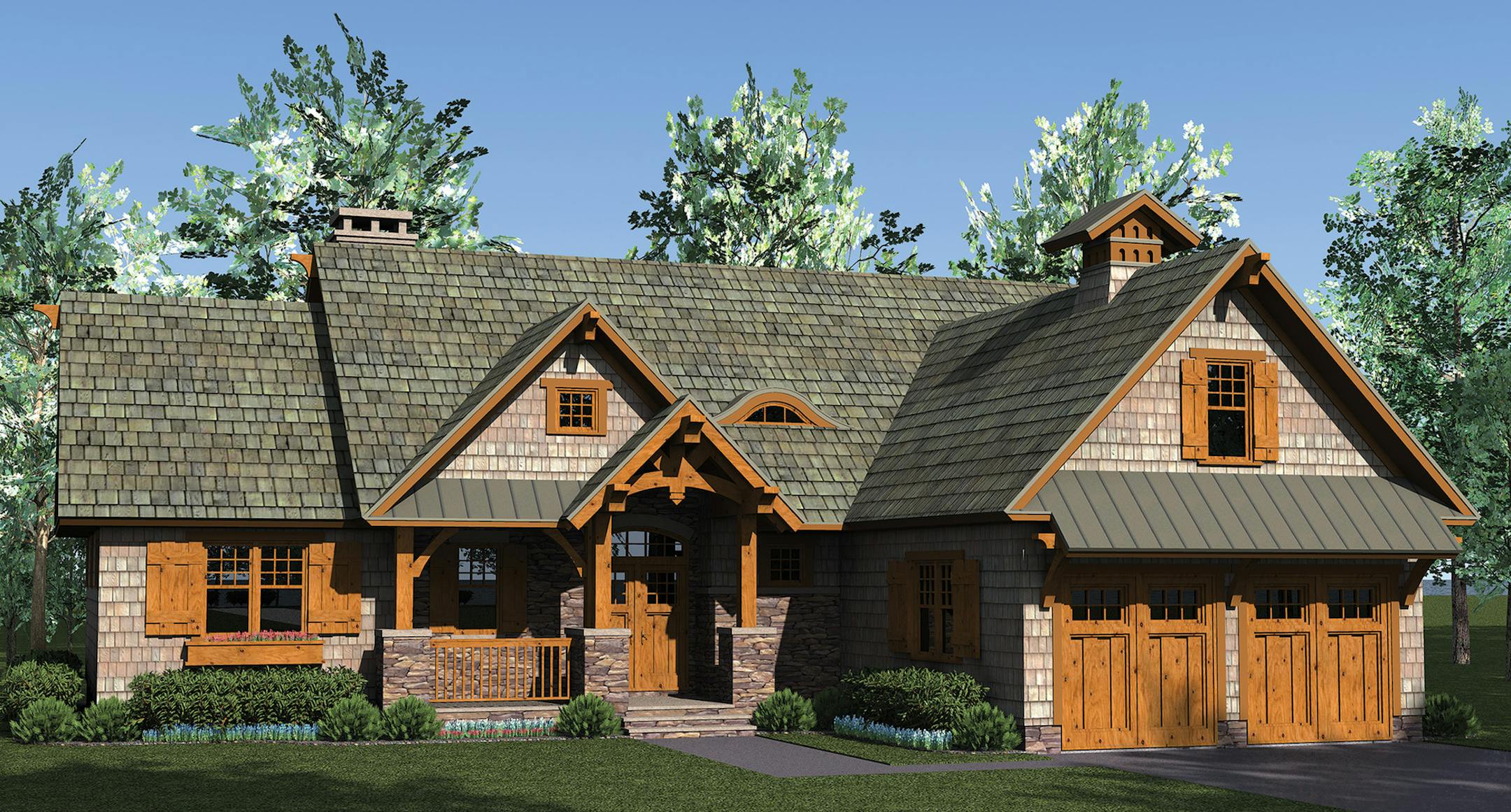 This one-story Craftsman has a rustic look.