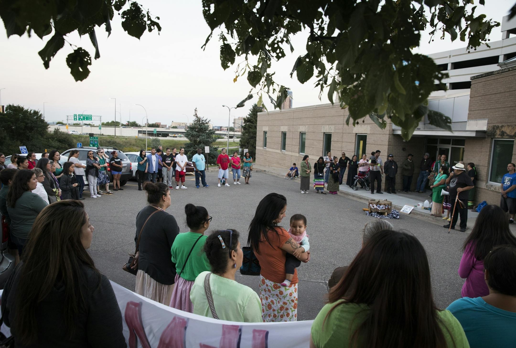 People attend a prayer circle for Savanna LaFontaine-Greywind.