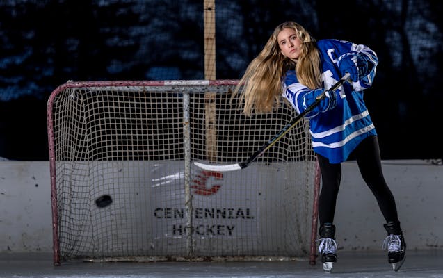 Ava Lindsay (9) of Minnetonka- All Metro Girls Hockey player of the year photographed Sunday, Jan. 29, 2023, in Circle Pines, Minn. ] CARLOS GONZALEZ 