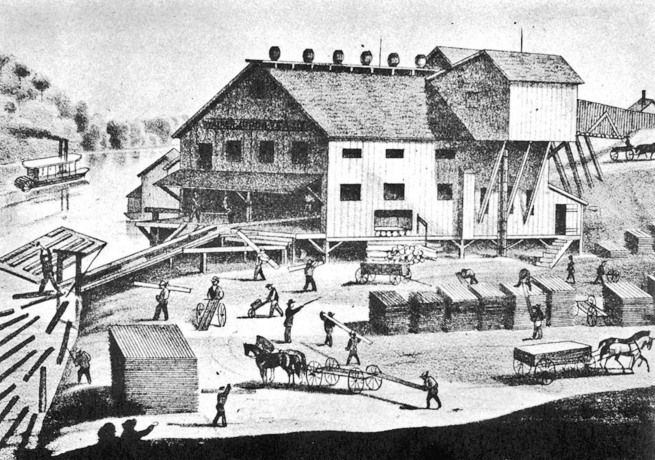 The first sawmill in what became Minnesota was built in 1839 by Lewis S. Judd and David Hone, two investors from Illinois, who along with several others formed the Marine Lumber Co. The town of Marine Mills, now known as Marine on St. Croix, grew up around the sawmill and survived it.