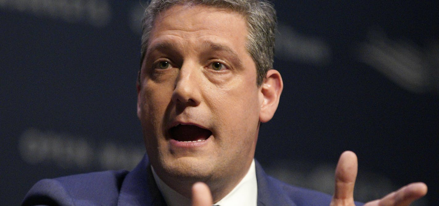 Rep. Tim Ryan, D-Ohio, speaks at the Heartland Forum held on the campus of Buena Vista University in Storm Lake, Iowa, Saturday, March 30, 2019. (AP Photo/Nati Harnik)