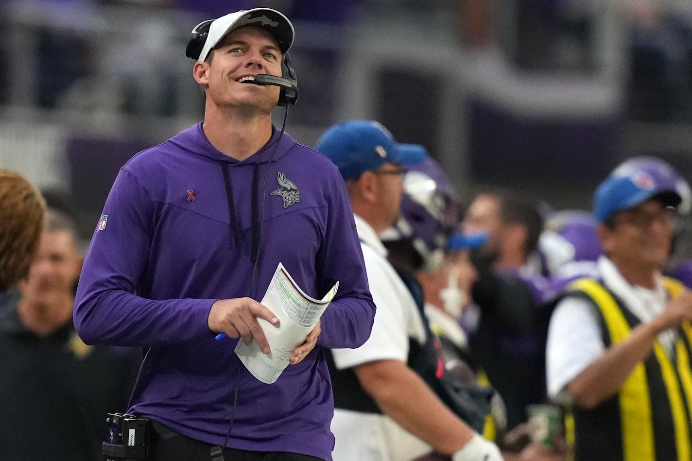 Minnesota Vikings head coach Kevin O'Connell watches from the sidelines in the fourth quarter of the Minnesota Vikings season opener against the Green Bay Packers Sunday, Sept. 11, 2022 at U.S. Bank Stadium in Minneapolis. ] ANTHONY SOUFFLE • anthony.souffle@startribune.com