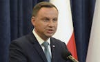 Polish President Andrzej Duda makes a statement in Warsaw, Poland, Monday, July 24, 2017. Duda announced that he will veto two contentious bills widel