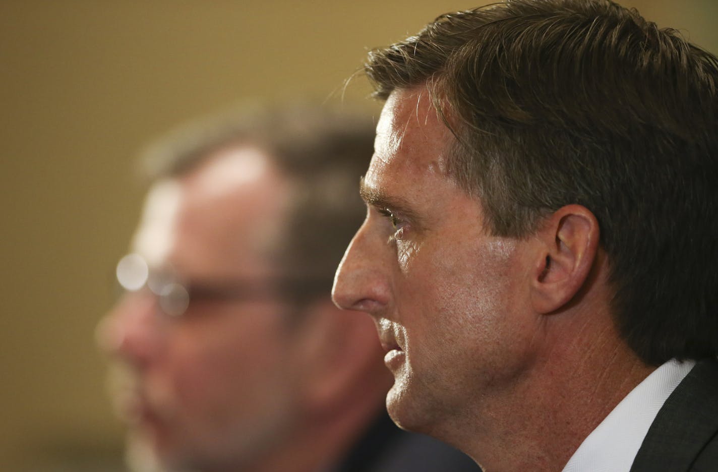 New U of M Athletic Director Mark Coyle, foreground, with University President Eric Kayler at the news conference where he was introduced as the new AD Wednesday afternoon at TCF Bank Stadium. ] JEFF WHEELER &#xef; jeff.wheeler@startribune.com Former Syracuse Athletic Director Mark Coyle was introduced as the new AD at the University of Minnesota at a news conference Wednesday afternoon, May 11, 2016 at the M Club room at TCF Bank Stadium