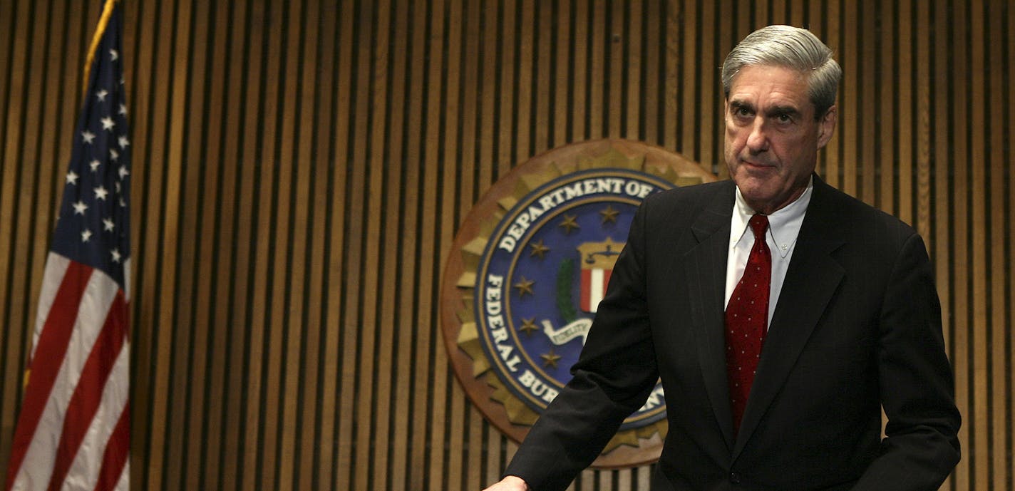 FILE -- FBI Director Robert Mueller III before a news conference on Capitol Hill, in Washington, March 9, 2007. The Justice Department has appointed Mueller to serve as a special counsel to oversee its investigation into Russian meddling in the 2016 election, Deputy Attorney General Rod Rosenstein announced on May 17, 2017. (Doug Mills/The New York Times) ORG XMIT: MIN2017051913282312