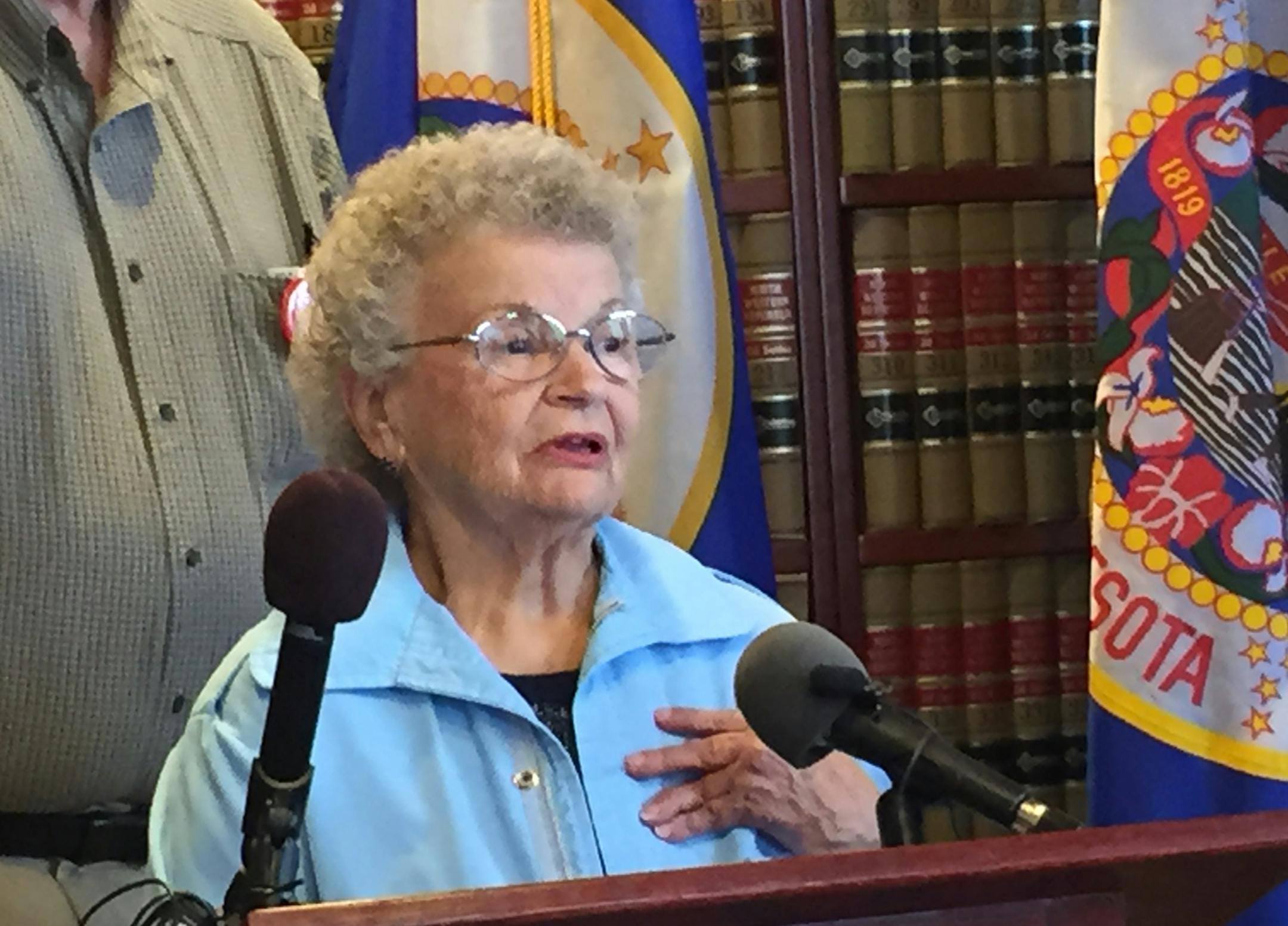 Judy Schaffhausen, 72, of Rosemount, described how she relies on a telephone landline to transmit data from her pacemaker to her doctor in Minneapolis. Schaffhausen was part of a news conference to speak out against efforts to deregulate local phone service in Minnesota.