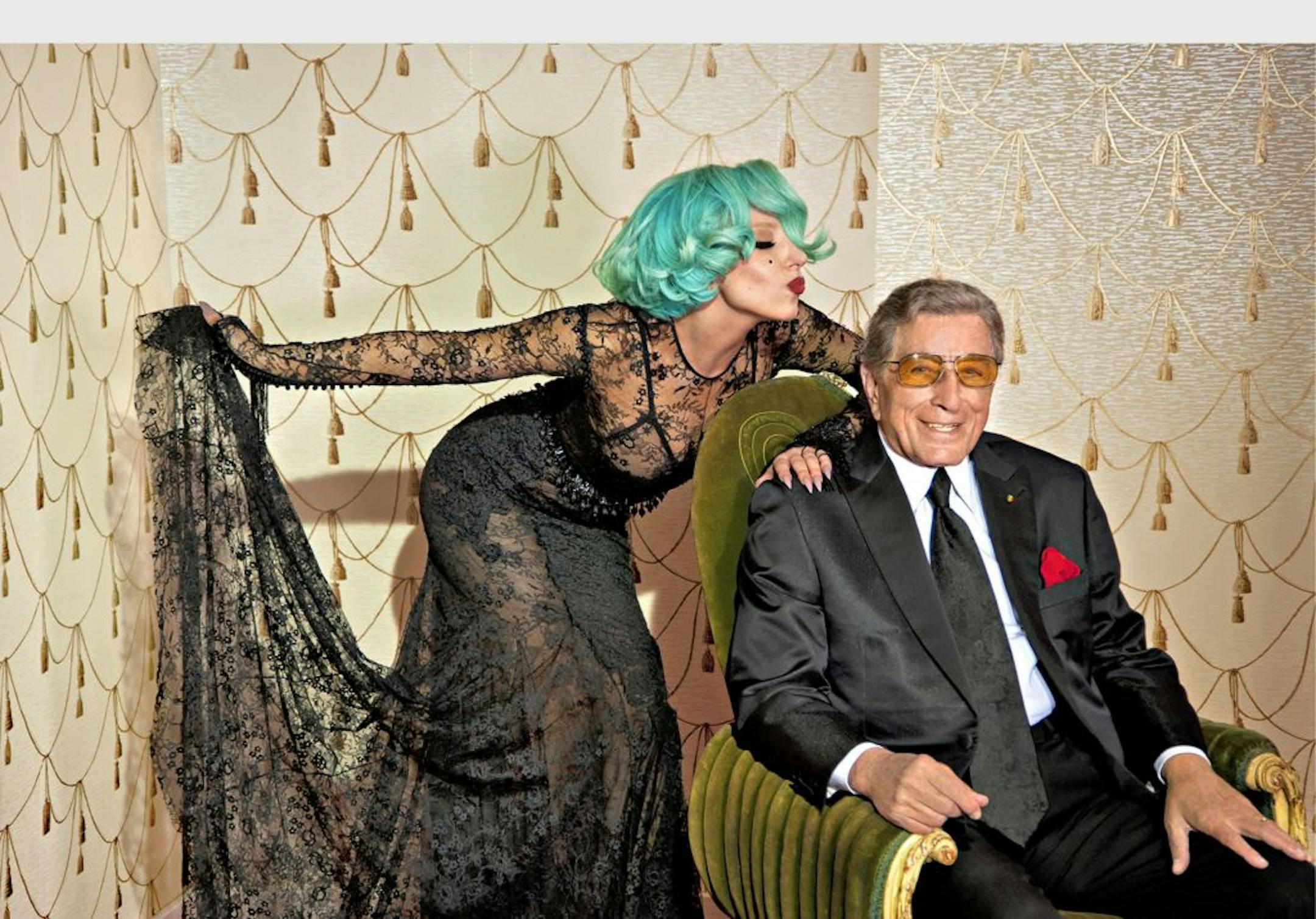 Lady Gaga and Tony Bennett at their recording session of "Lady Is A Tramp" on "Duets II."