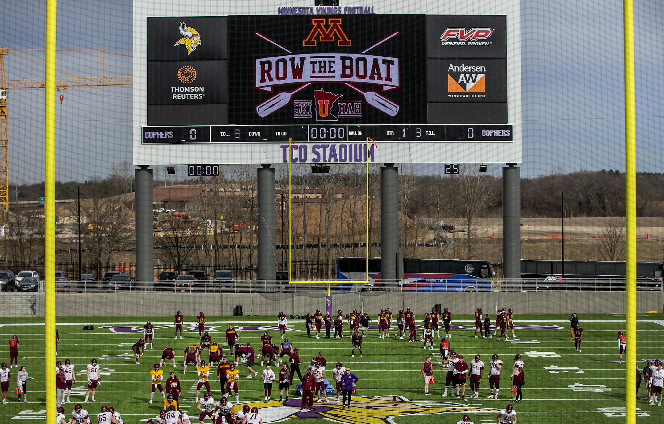 The University of Minnesota Gophers football team held a practice at TCO Performance Center home of the Minnesota Vikings. ] CARLOS GONZALEZ • cgonzalez@startribune.com – Eagan, MN – April 9, 2019, Minnesota Vikings TCO Performance Center, University of Minnesota Gophers Football practice