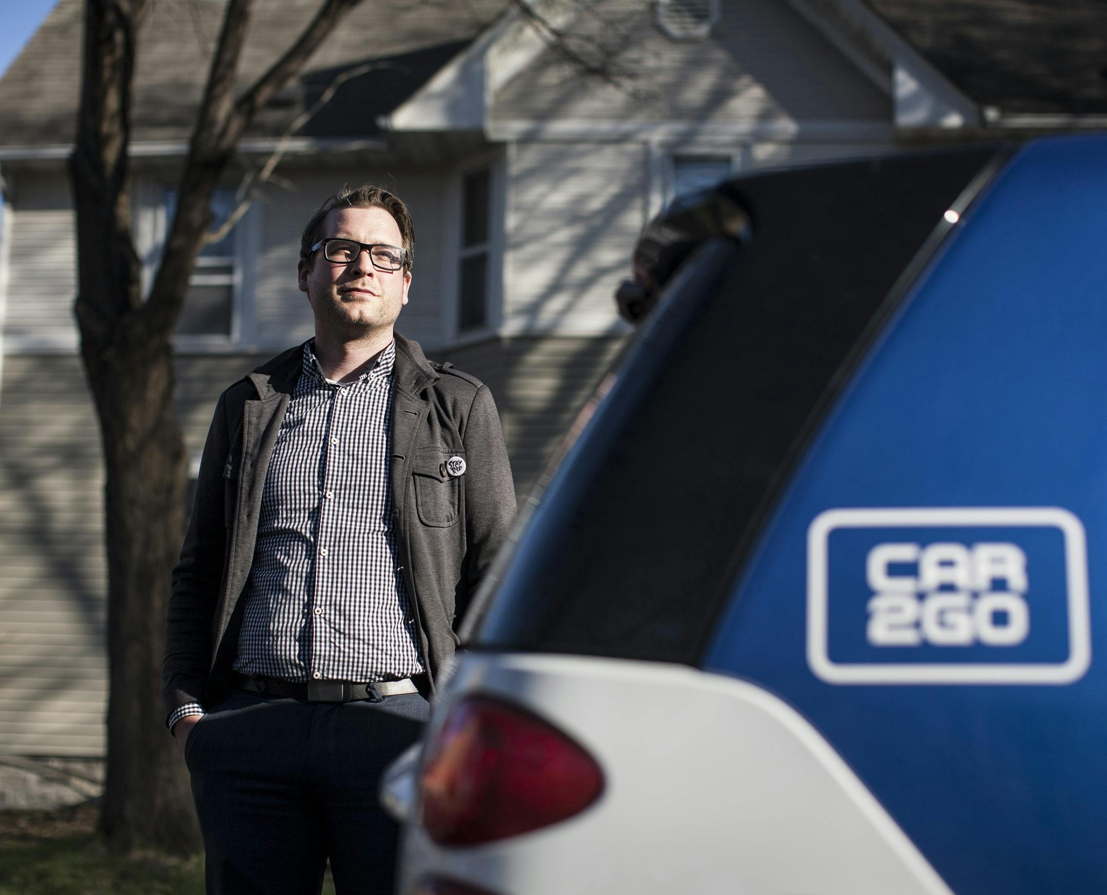Joseph Halvarson utilizes the shared vehicle service Car2Go. Photographed in Northeast Minneapolis April 22, 2015.