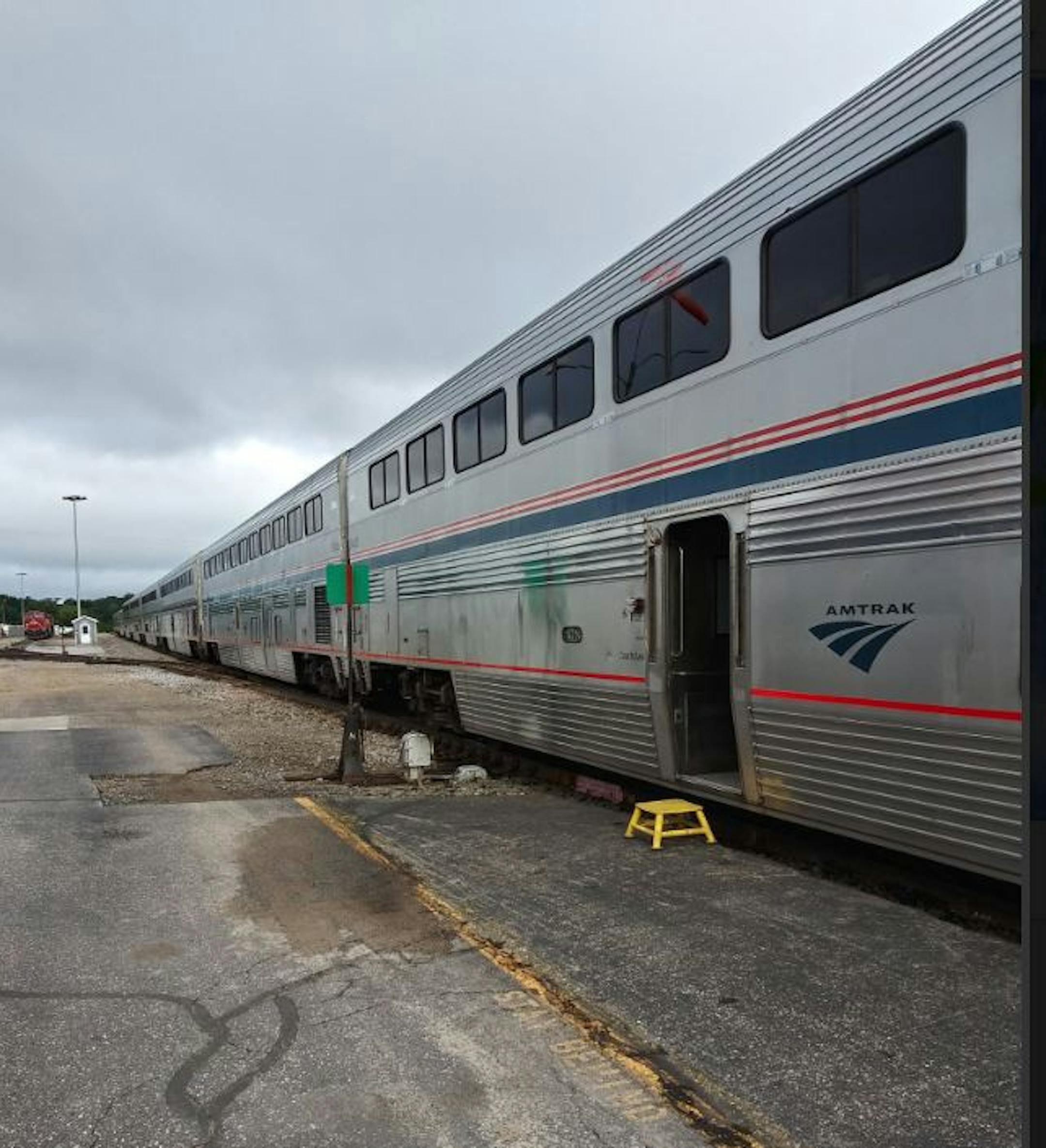 The stalled westbound Amtrak in Wisconsin before trains started moving again.
