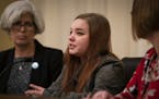 Hannah Traaseth spoke emotionally during a Minnesota House hearing Wednesday in St. Paul.