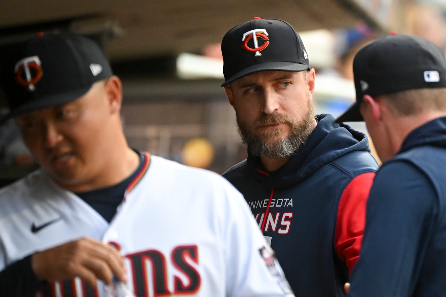 Minnesota Twins manager Rocco Baldelli (5) looks on in the dugout during the third inning against the New York Yankees Thursday, June 9, 2022 at Target Field in Minneapolis, Minn.. ] Aaron Lavinsky • aaron.lavinsky@startribune.com